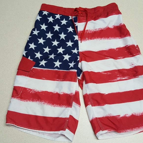 boy american flag swim trunks